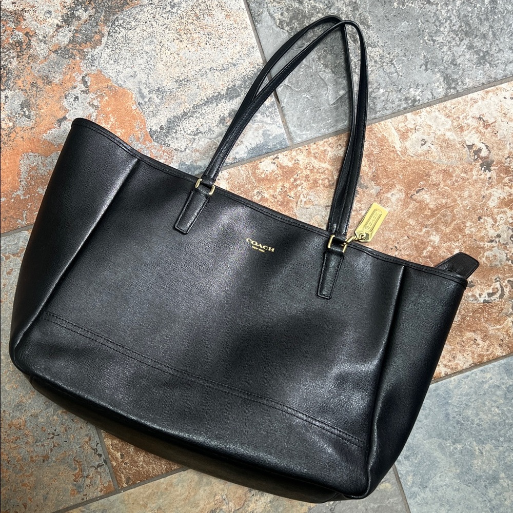 Coach Black Leather Handbag with Gold Details